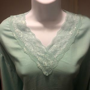 Soft Surroundings seafoam green blouse - womens medium M - lace lacy - BRAND NEW